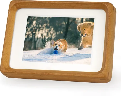 Vista 12 de Marcos de fotos de madera natural inspirados en el marco de fotos de mesa con paspartú blanco, pantalla vertical u horizontal
