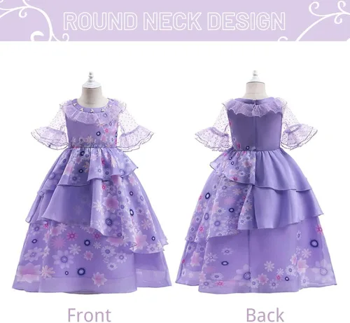 Vista 6 de Xinxiaomeng Isabella Encanto Costume for Girls Magic Family Mirabel Princess Outfit Kids Dress Up With Accessory Kit