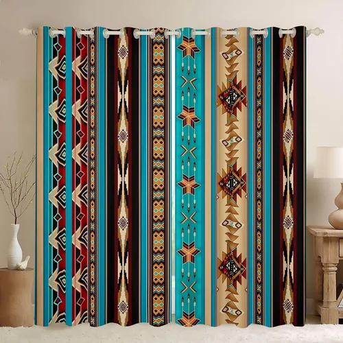 Vista 35 de Cortinas opacas de estilo bohemio occidental de 76 x 45 pulgadas, cortinas y cortinas de atrapasueños de vaca, cortinas del suroeste, cortinas