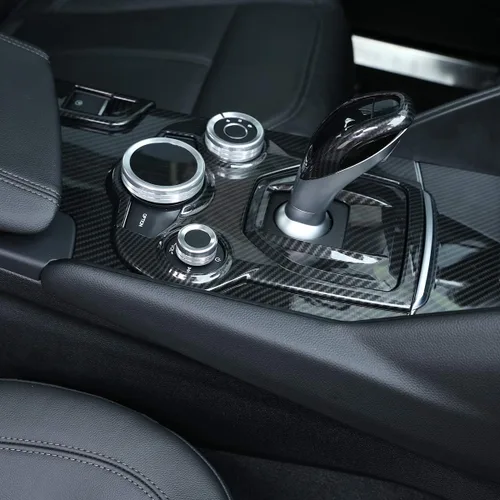 Vista 4 de Pegatina de fibra de carbono ABS cromada para el interior del coche, para Alfa Romeo Giulia Stelvio 2017 2018 2019 (fibra de carbono, artículo 1)