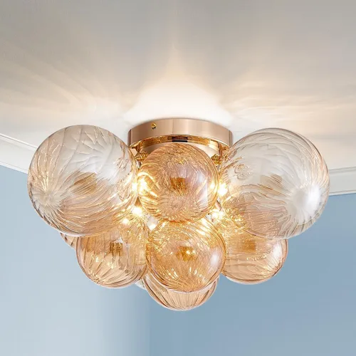 Vista 15 de AGV LIGHTING Moderna lámpara de techo de cristal de burbujas, lámpara de techo cromada de 4 luces con pantallas de globo de vidrio texturizado