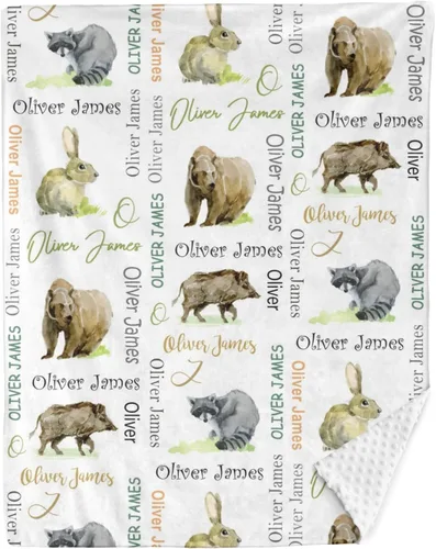 Vista 9 de Manta de bebé personalizada con nombre, manta de felpa de doble capa con respaldo punteado, manta de bebé niño recién nacido, suave animales