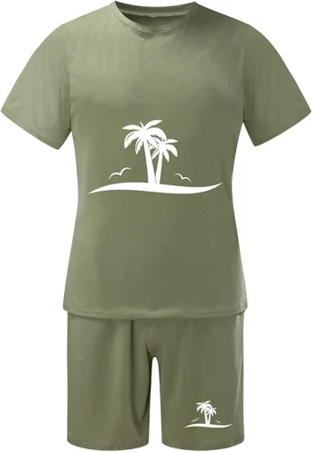 Vista 3 de EELHOE Mens Beach Outfits Sets Lightweight Regular-Fit Short Sleeve Graphic T-Shirts Printed Shorts Breathable Sport Set