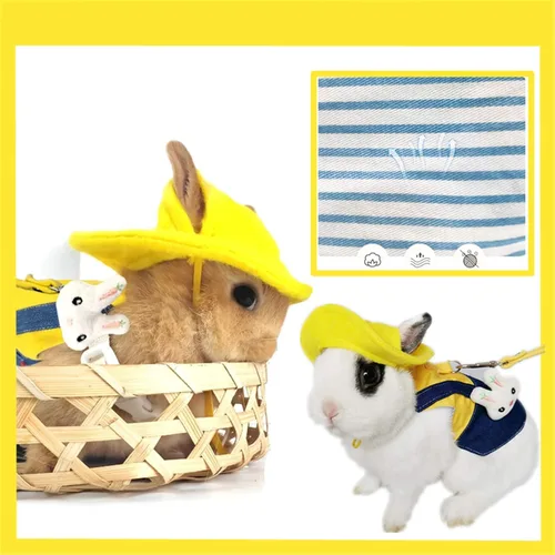 Vista 4 de Ropa de conejillo de indias, ropa suave de hurón con arnés de conejo para mascotas y correa, mini bolsa para sombrero, lindo broche para collares