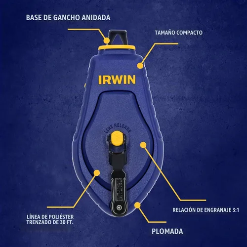 Vista 3 de IRWIN Tools STRAIT-LINE - Carrete de tiza compacto, con tiza azul, 30 pies (IWHT48440BC)