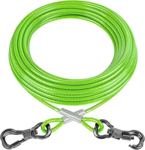 Vista 11 de XiaZ Cable de amarre para perros de 10 pies, para patio, cable de acero para mascotas con clips duraderos con bloqueo, cadenas para perros