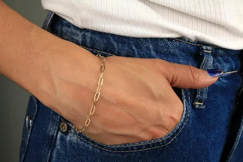 Vista 2 de Nuragold Pulsera de cadena de eslabones de cable Rolo alargada de oro amarillo de 10 quilates de 0.118 in, joyería para mujer, cierre de langosta