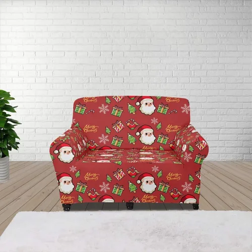 Vista 2 de GIFTPUZZ Funda de sofá roja navideña, protector de sofá con parte inferior elástica para sala de estar, dormitorio y decoración de oficina, elegante