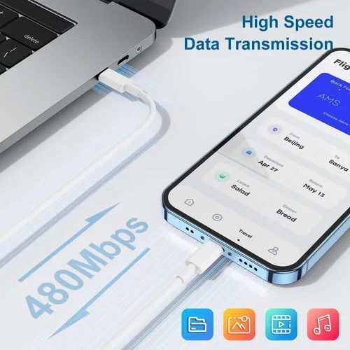 Vista 11 de Cargador de iPhone de carga rápida, bloque de cargador de pared tipo C y cable USB C a Lightning de 10 pies de longitud, adaptador de cubo