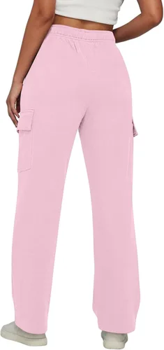 Vista 5 de Pantalones deportivos para mujer, casuales, con forro polar, cintura alta, color sólido, pantalones deportivos con bolsillos
