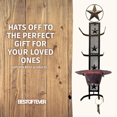 Vista 6 de BestGiftEver Metal Star 4 - Perchero plegable para colgar en la pared, estilo rústico occidental, organizador de exhibición de sombreros de vaquero