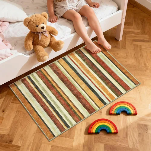 Vista 2 de jinchan Alfombra a rayas de 2 x 3 para entrada, alfombra de cocina, tapete pequeño, antideslizante, ligero, de bajo perfil, decoración para entrada