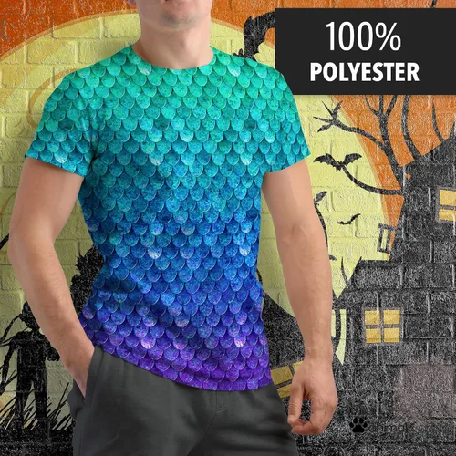 Vista 3 de Halloween sirena escamas traje todo encima de la camiseta para hombre