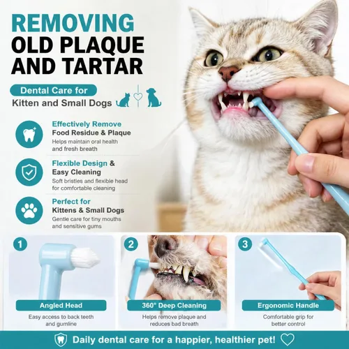 Vista 4 de Cepillo de dientes para perro, cepillos de dientes de 360 grados, cepillos de dientes de triple cabeza, cepillo de dientes de doble cabeza, cepillos