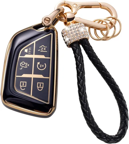 Vista 9 de Gematay - Funda para llavero Cadillac, carcasa protectora compatible con Escalade CTS SRX XT5 ATS CT6 5 botones llave remota Smart Key Protector