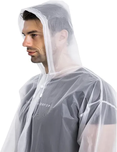 Vista 6 de Abrigos de lluvia (paquete de 2) – Ponchos de lluvia reutilizables de EVA para adultos, chaquetas impermeables para hombres y mujeres