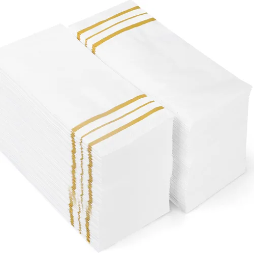 Vista 2 de 100 piezas de servilletas blancas y doradas, servilletas de papel para cena, toallas de mano desechables para baño, suaves, absorbentes, servilletas