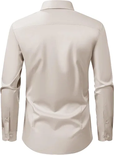 Vista 32 de Alimens & Gentle Camisas de vestir para hombre, manga larga, elásticas, sin arrugas, con botones