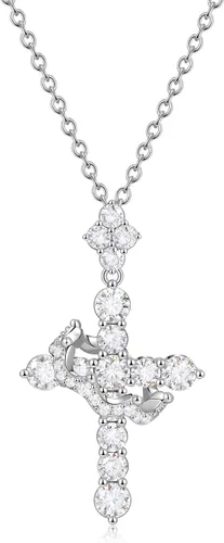 Vista 14 de YIMERAIRE Collar de Cruz Corona de Moissanita Mejorado Oro Vermeil de 14K 1.1 Quilates Delicado Helado Joyería de Cruz de Fe Cristiana Plata de Ley