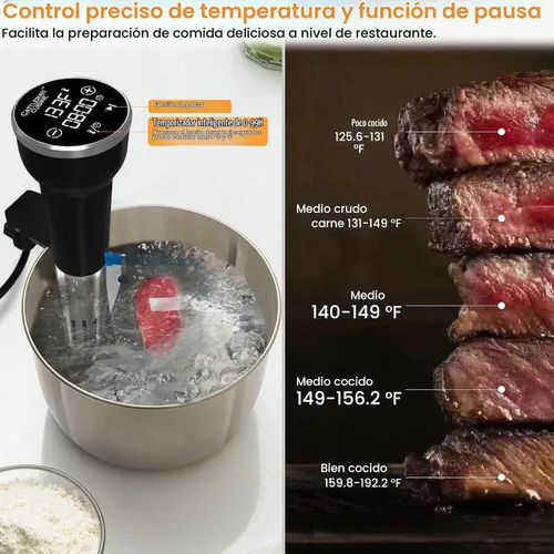 Vista 4 de CATTLEMAN - Kit WiFi Sous Vide con 30 bolsas de vacío y bomba, IPX7, 1000 W