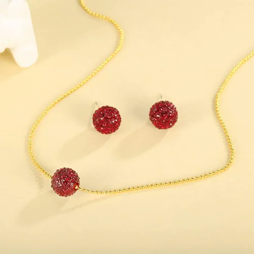 Vista 7 de FAMARINE Juego de collar y aretes de circonita cúbica roja, chapado en oro de 14 quilates, juego de joyería para mujer, Cobre, Ágata