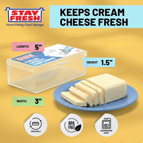 Vista 2 de Stay Fresh Recipiente de queso crema para nevera, plástico transparente para queso crema, apto para lavavajillas, sin bisfenol A, plato de queso