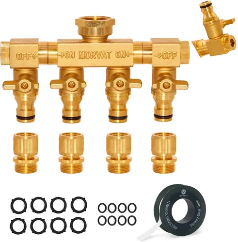Vista 7 de Morvat Divisor de 4 vías con brazos giratorios, conector de colector de manguera de jardín de latón resistente con agarre de goma cómodo