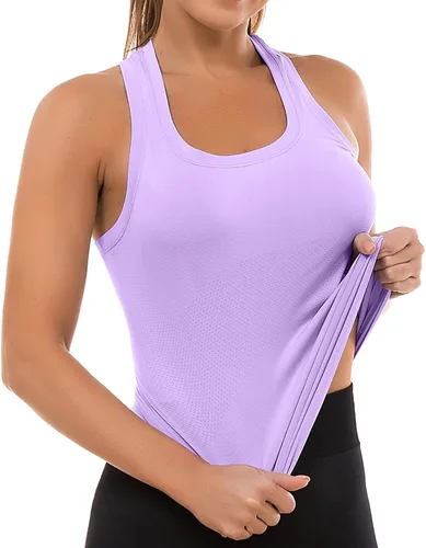 Vista 135 de MathCat Camisetas de entrenamiento para mujer, sin costuras, básicas, sin mangas, con espalda cruzada, atlética, yoga, correr, uso diario