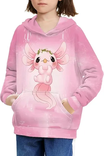 Vista 9 de Ystardream - Sudaderas para niñas adolescentes con bolsillo, sudaderas de manga larga para niños 0 Lindo Axolotl Rosa