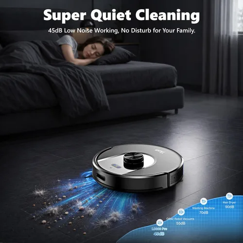 Vista 7 de Tikom Robot Aspirador y fregona Combo, 6000Pa Aspirador Robótico Automático Pitch Black