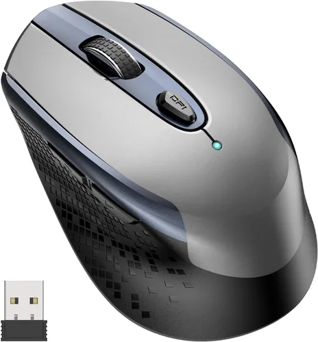 Vista 7 de Cimetech Ratón ergonómico inalámbrico, óptico de computadora de 2.4 G, 6 botones, silencioso con receptor USB, 3 DPI ajustables para laptop, Verde