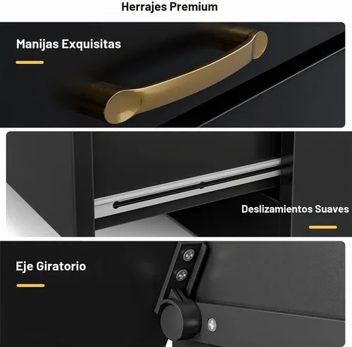 Vista 8 de Mesa de manicura en forma de L con estantes, estación de mesa de uñas con parte superior de cristal, resistente a acetona, con cajones de Negro