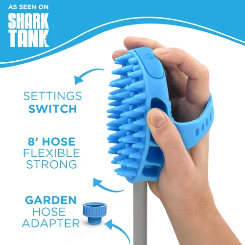 Vista 5 de Aquapaw Cepillo de baño para perros Pro y accesorio de ducha para perros, goma de silicona grande, rociador y depurador en uno con accesorio