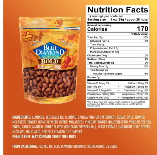 Vista 3 de Blue Diamond Almonds Wasabi & Soja y Habanero BBQ Flavored Snack Nuts, bolsas de 25 onzas