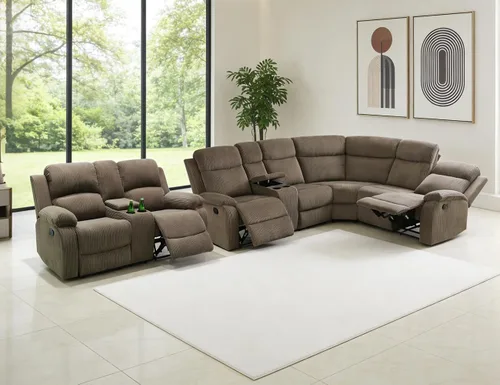 Vista 50 de Juego de sofá seccional reclinable manual, juegos de muebles de sala de estar, sofá seccional en forma de L y 2 sillas, cómodo sofá reclinable