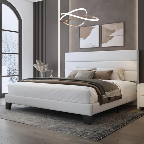 Vista 9 de WEEWAY Base de cama tamaño individual con cabecera tapizada de tela de lino y soporte de listones de madera, base de colchón resistente, no necesita