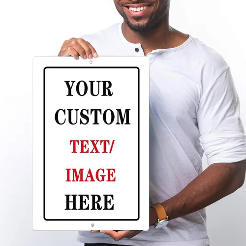 Vista 4 de Letreros de metal personalizados, letreros de estaño personalizados con logotipo de texto, imagen, impermeable, letreros de aluminio personalizados