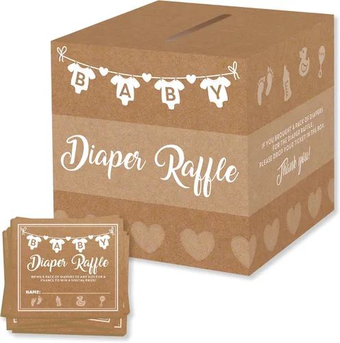 Vista 6 de Party Hearty - Boletos y caja para rifas de pañales, juego de baby shower, color azul 50 boletos de rifa, caja de tarjetas de boletos para rifas