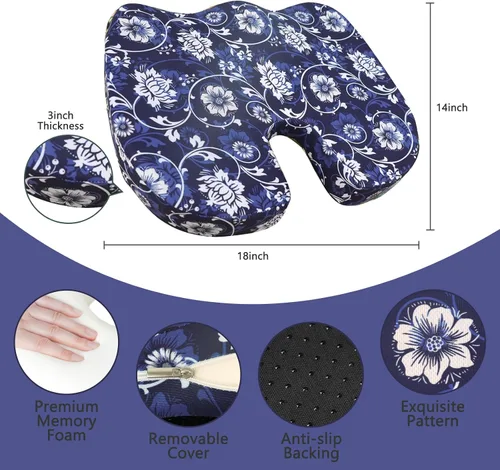Vista 2 de Cojín para aliviar el dolor de coxis, cojín de espuma viscoelástica para alivio de presión y dolor de coxis, ciática, silla de escritorio de oficina