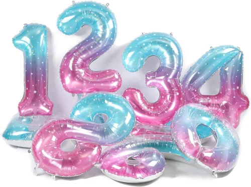 Vista 5 de Globos de 34 pulgadas con el número 0 del arco iris, globos de aluminio de Mylar para helio, globos digitales para boda, despedida de soltera
