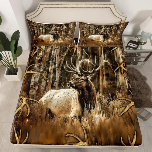 Vista 18 de Erosebridal Sábanas de cama de vaca tamaño individual para decoración rústica, sábana bajera ajustable de estrellas del oeste de Texas para vaquera