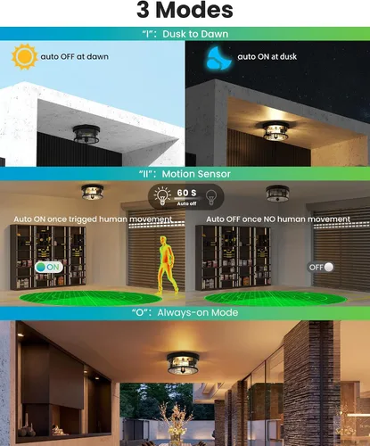 Vista 2 de Lámpara de techo empotrada para exteriores, luz de porche con sensor de movimiento de 12.5 pulgadas, enchufe E26 de 2 luces, hierro duradero