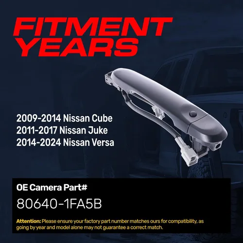 Vista 2 de Master Tailgaters Manija de puerta exterior de repuesto negro imprimado para Nissan Cube (09-14), Juke (11-17), Versa (14-24) OE Parte # 80640-1FA5B