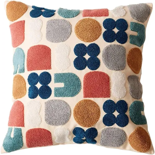 Vista 18 de vctops Funda decorativa para cojín con detalles de penachos geométricos estilo bohemio, funda de almohada cuadrada bordada en algodón para sofá