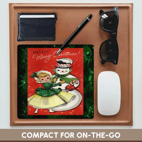Vista 4 de 3dRose LLC 8 x 8 x 0.25 inches mouse pad chamarra de niña en verde con muñeco de nieve y luces verdes en el árbol fondo (mp _ 172766 _ 1)