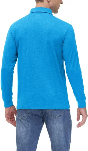 Vista 3 de MAGCOMSEN Polo de manga larga para hombre, con cuello de 3 botones, de secado rápido, rendimiento y golf, polo