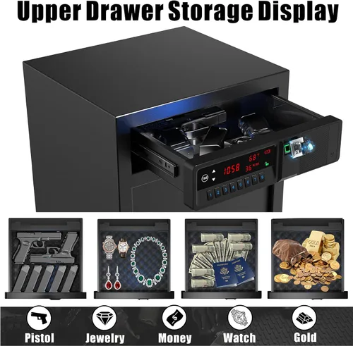 Vista 4 de Z ZLJUAN Caja de Seguridad con Gaveta Deslizante y Pantalla LCD de Temperatura, Humedad, Hora, Seguridad Electrónica para el Hogar para Dinero