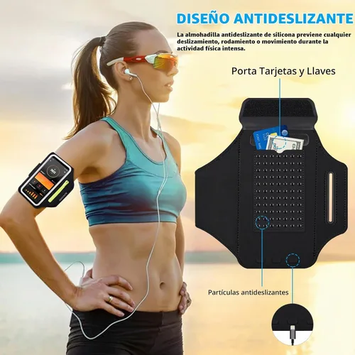 Vista 9 de PEDVSTY Brazalete para correr con funda para auriculares y ranura para Negro