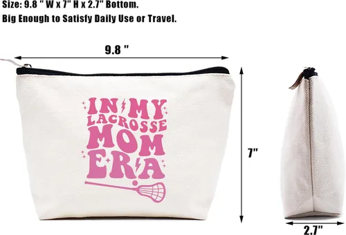 Vista 5 de LIBIHUA Bolsa de maquillaje para mujer, bolsa de cosméticos regalos para ella, bolsa de viaje femenina, Beige, 1 en mi era de Lacrosse Mom
