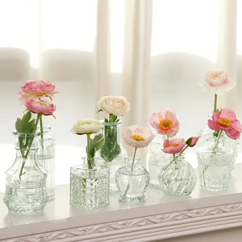 Vista 6 de CEWOR Jarrones de cristal a granel, juego de 64 jarrones pequeños para centros de mesa, jarrones de flores para flores a granel para decoración